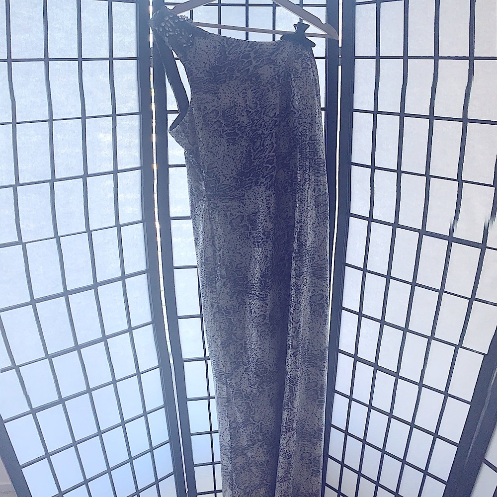 Cache snakeskin and rhinestone evening dress